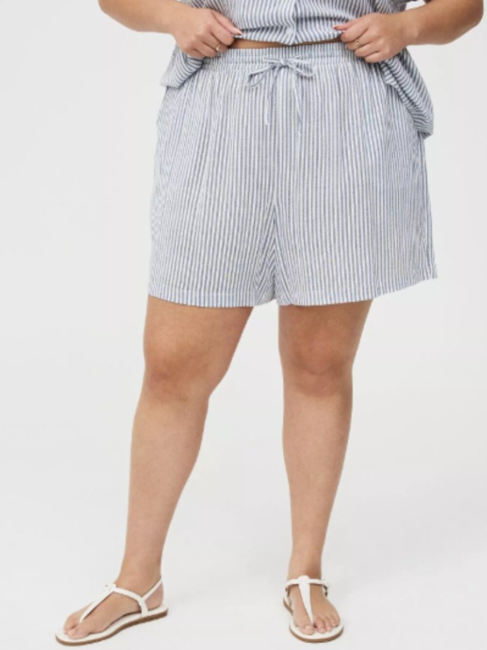 Pull-On High-Rise Gauze Short blue and white stripe size 1